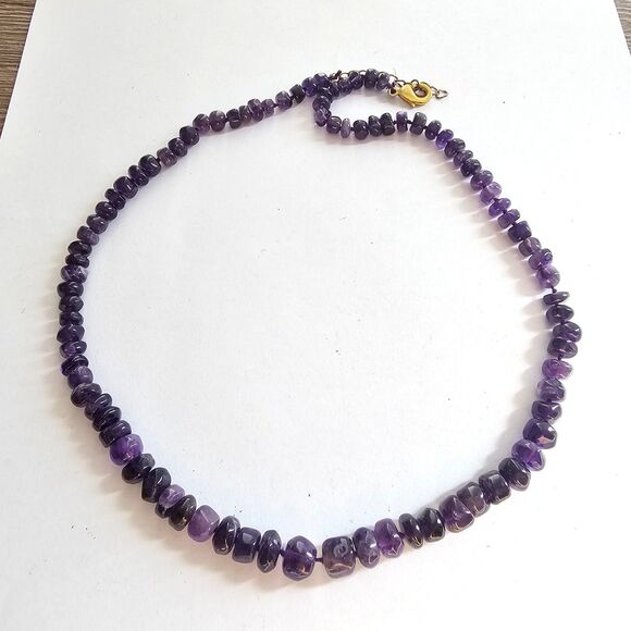Natural Amethyst Bead Necklace Deep Purple Stone Graduated Nugget Statement - Picture 3 of 6
